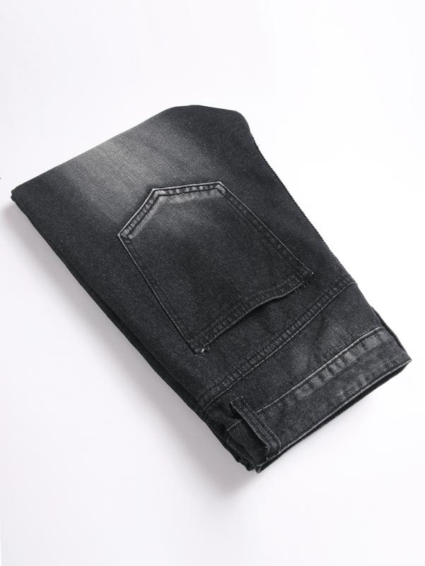 Men's Jeans Natural Ripped Personalized Pockets Black Denim Pants Stylish Streetwear Casual Classic Soft Straight Mid Waist All Seasons Trousers Menswear