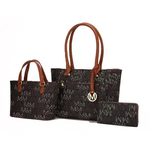MKF Collection Lady II M Signature Tote & Wallet Set by Mia K - Gold-tone Embellishments, Zip Top Closure, Removable MKF Charm, Casual Style, PU Leather