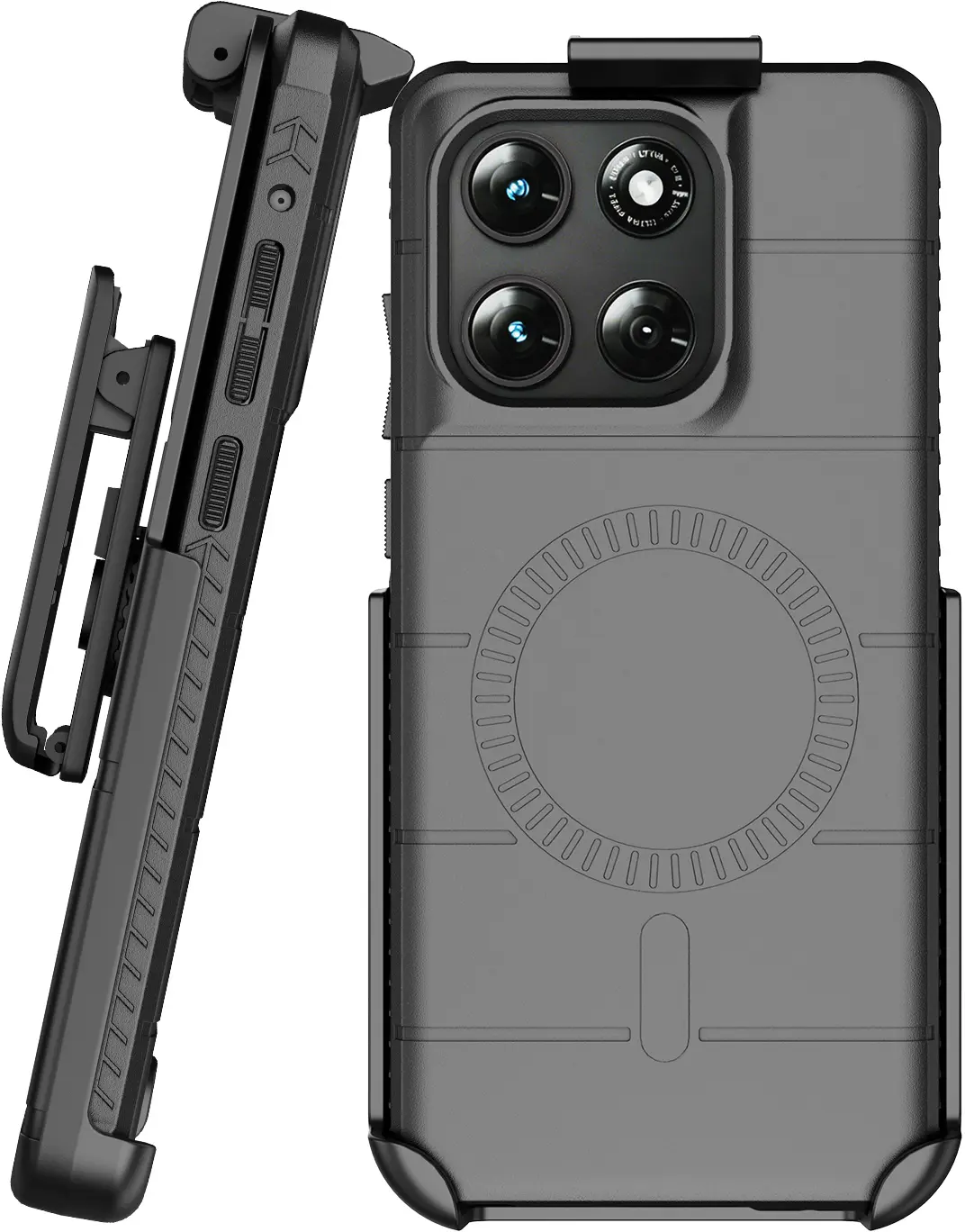 Nakedcelllphone Combo for Motorola Moto G Stylus 2026/2025 Phone Case, Rugged Case and Belt Clip Holster Holder (Compatible with MagSafe)
