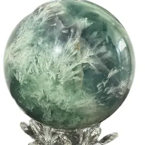 Large Feathered Fluorite Sphere with Stand - Natural Crystal Decor