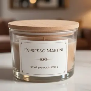Espresso Martini Scented Candle 3 oz Glass Jar with Wooden Lid for Home Fragrance