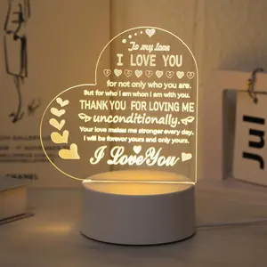 3D Creative Heart-Shaped Night Light, USB-Powered Desktop Decorative Lamp for Bedroom, Living Room, Home Decor