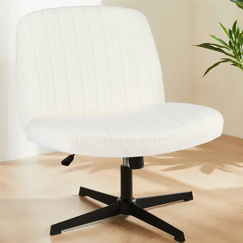 Sweetcrispy Criss Cross Office Chair with Wheels - Wide Armless Home Office Desk Chair, Swivel Height-Adjustable, Dual-Purpose Base