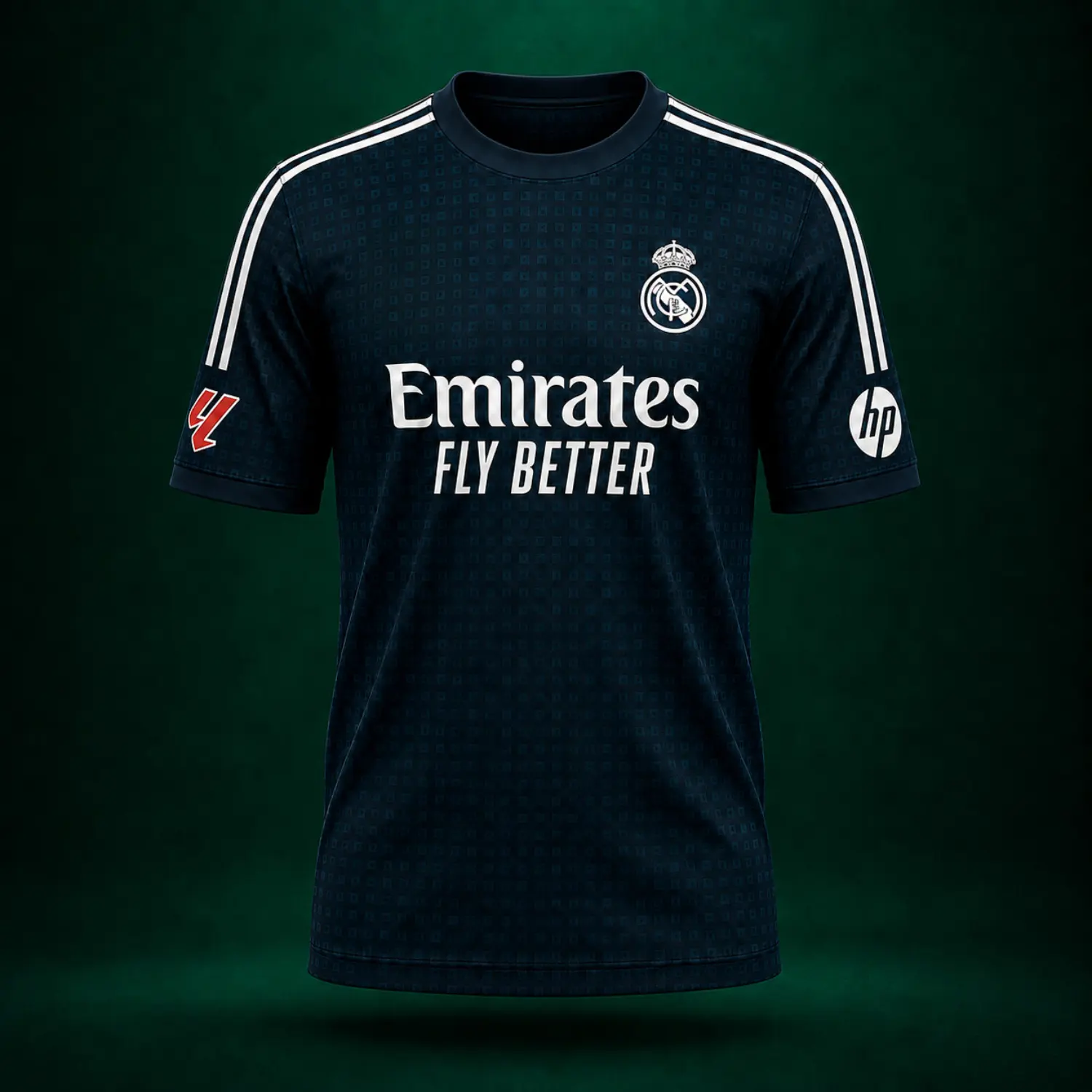 FULL LOGO Dark Navy Geometric Soccer Jersey, Short Sleeve Spanish Capital Football Shirt, Unisex Match Day Fan Top and Premium Training Sportswear for Men and Women