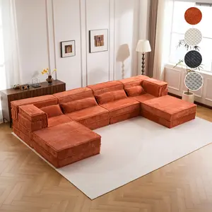 157" Luxe Oversized Modular Sectional Sofa, Modern Loop Pile Fabric Convertible Sofa Bed with Ottoman, Boneless Sleeper Floor Sofa Couch, Multifunctional Mahjong Sofa, Sectional Sofas for Living Room, Apartments and Party Venues