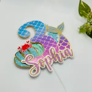 Custom Age and Name Mermaid Tail Cake Topper, Under the Sea Cake Topper, Girls Birthday Party Decor, Personalized Mermaid Party Theme