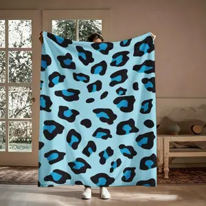 Light Blue Leopard Print Flannel Throw Blanket, Soft Cozy Cheetah Pattern Blanket, Warm Aesthetic Decor Throw for Couch, Bedroom, Ideal Gift for Women, Home Decor Lovers