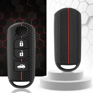 Honeycomb Silicone Car Key Fob Cover for Mazda, 3-Button Sporty Look Red Accent Case, Waterproof, Anti-Slip, Shockproof, Precise Cutout, Slip-On Fit, Car Key Accessory, Key Fob Shell