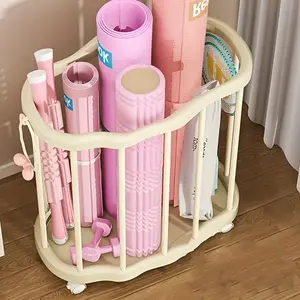 [Yoga Mat Storage Basket] 1pc Rolling Sports Equipment Storage Rack, Large Capacity Organizer Bin with Wheels for Yoga Mats, Balls, Rackets - Mobile Gym Gear Holder for Home Or Garage