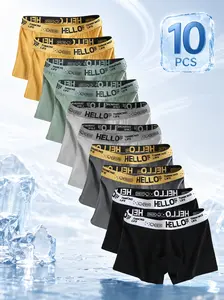 10 Pack Men’s Stretch Boxer Briefs with Letter Tape Waistband, Soft Breathable Underwear, Comfortable Boxers for Daily & Active Wear (Runs Small, Size Up)