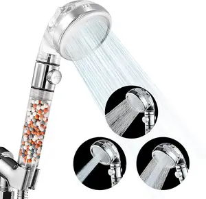 Upgraded 3-Mode High Pressure Shower Head, Revolutionary Negative Ion Technology with Germanium Stones, Water Saving Flow Restrictor (Removable), 1.5m Hose & Adhesive Bracket