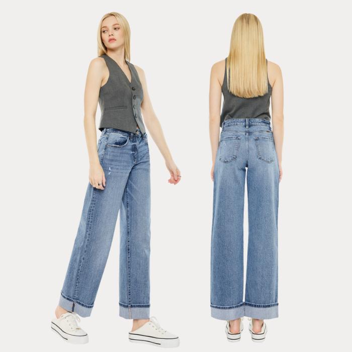 KANCAN - Kolbie Women's Denim High Rise Cuffed Wide