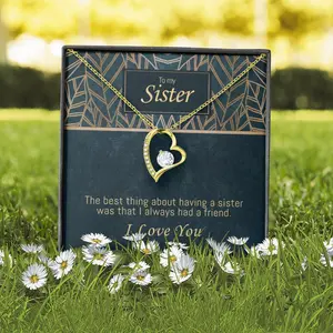 Personalized Gold or White Gold Necklace With Card For Sister, Sister Gift, Elegant Gift, Sister Jewelry, Gift For Sister, Heart Necklace -sis1.2