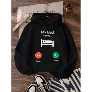 Blank Graphic Studio Stylish Women's Casual  Hoodie Featuring Playful My Bed Is Calling Graphic With Cozy Kangaroo Pocket And Drawstring Hood For Fall Winter Comfort