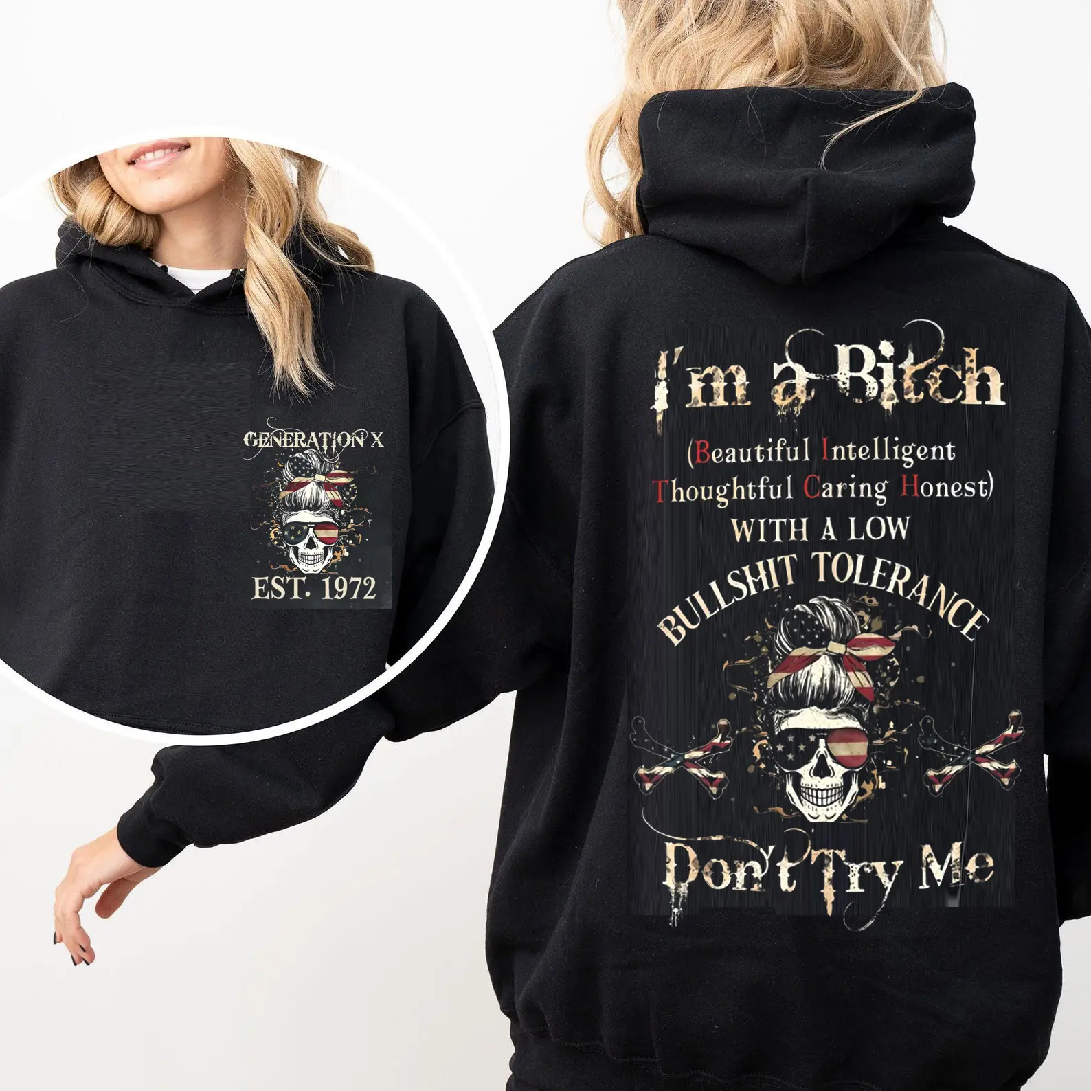 Custom year generation X Skull Hoodie, don't try me gen X hoodie, unisex hoodie