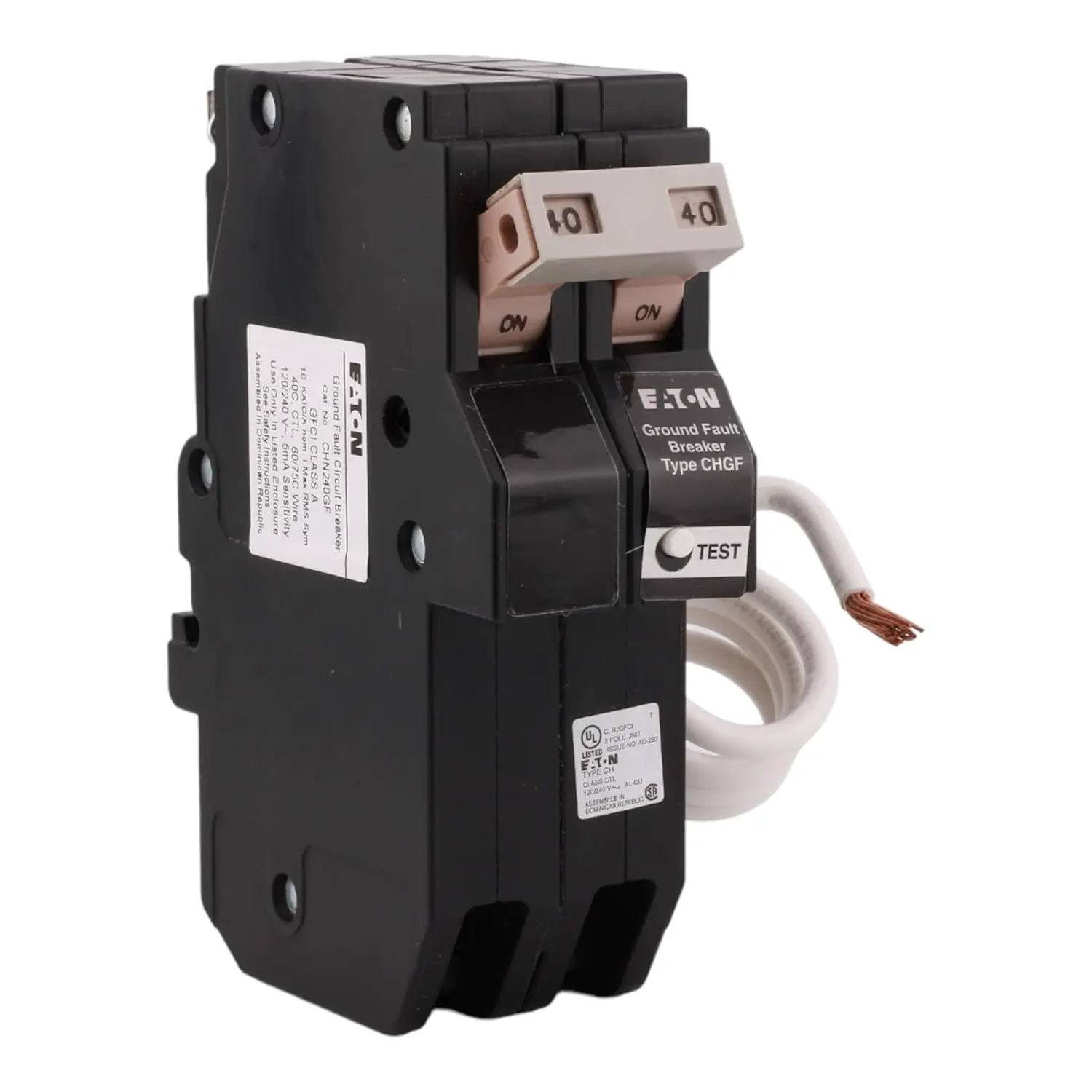 Eaton CH CHFN240GF 40A Double-Pole GFCI Circuit Breaker, 10 KAIC, 120/240V, for Kitchens & Bathrooms Electrical Equipment Needs, Crawl Spaces