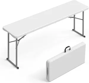 VINGLI 6 FT Narrow Folding Table, Tabletop Folded in Half, Premium Quality HDPE Material and Sturdy Metal Frame, Perfect for Buffet, Seminar, Party, Training, Home Work, White