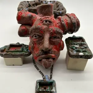 Mini Heart Face Jug - Unique Ceramic Art Piece with Red and Brown Glaze for Home Decor