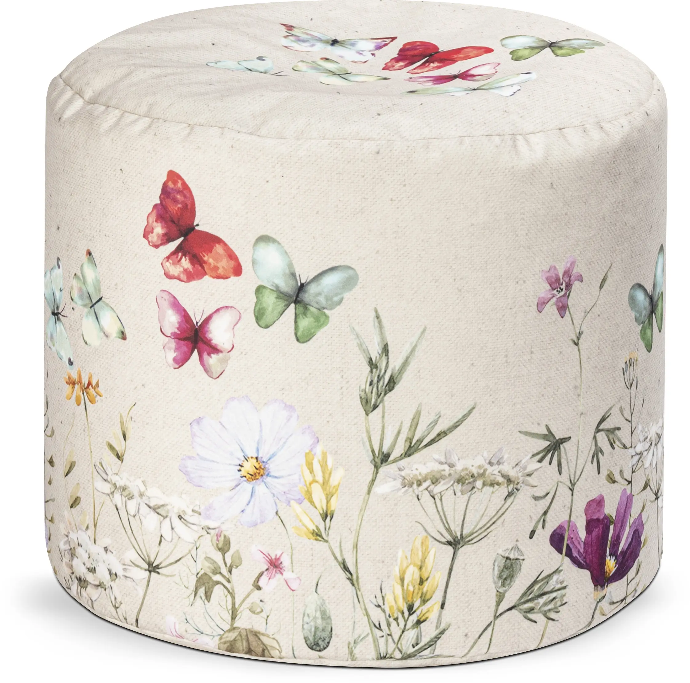 Gouchee Home Velvet Butterfly Print Pouf Graceful Design Plush Comfort 20"D x 16"H German Crafted Ottoman Pouf with Delicate Digital Butterfly Motif