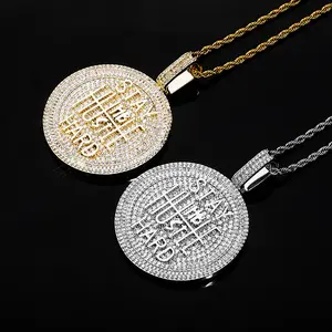 Hip Hop Shiny Iced Pendant Fashion Personality Keep Calm Letters Round Pendant Iced Out Full of Zircon Men's Hip Hop Necklace