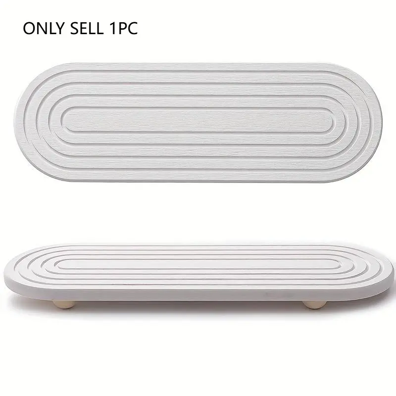 Water-absorbing stone tray for kitchen/bathroom countertops, quick-drying sink rack, Water Absorbent Mat (with wooden feet and natural silk gourd fiber, gray) Kitchenware