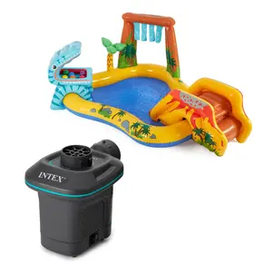 Intex 120V Electric Air Pump & Intex Inflatable Dinosaur Play Center Kids Pool Intex 120V Electric Air Pump & Intex Inflatable Dinosaur Play Center Kids Pool