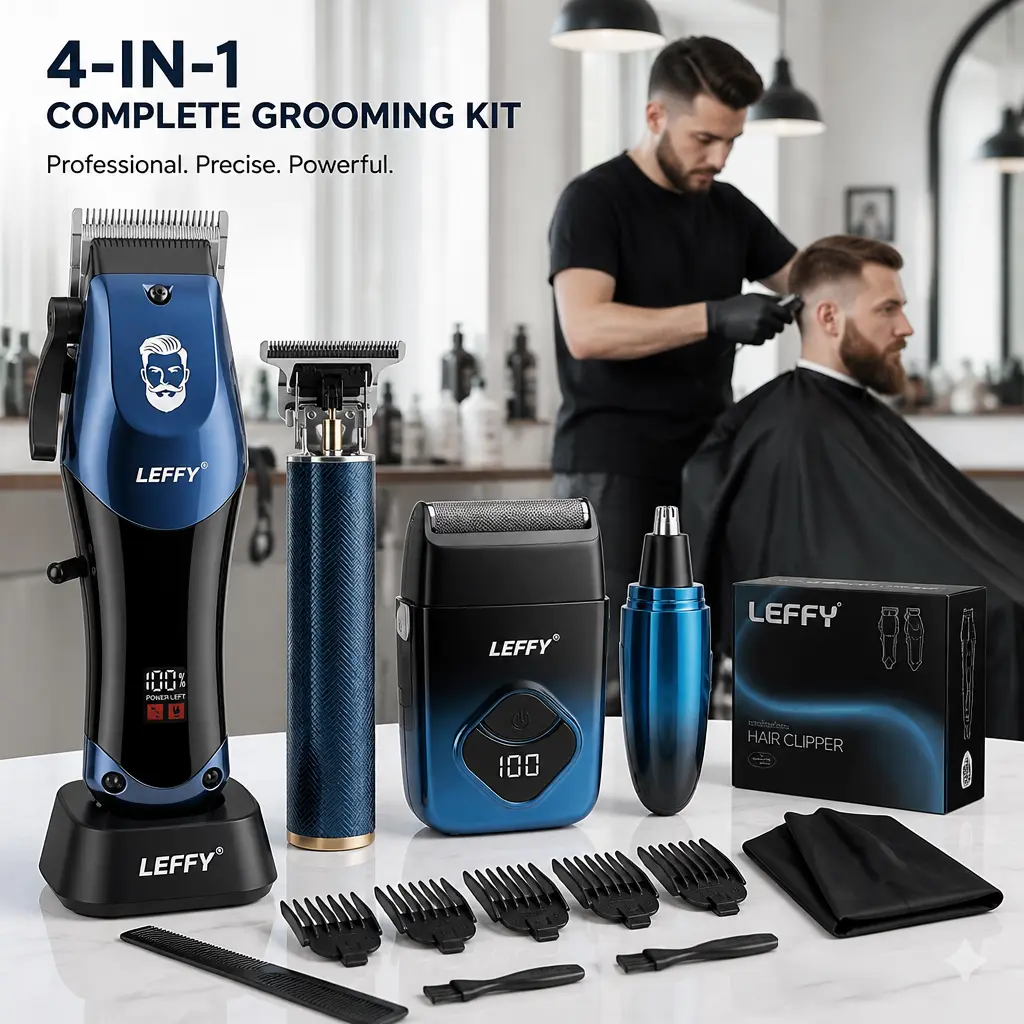 LEFFY 4-in-1 cordless hair clipper，lcd power display，clipper guards，ideal barbersupply，full accessory，Mini Professional Hair Clipper,Cordless USB Rechargeable Hair Clipper Kit，adjustable blade hair clipper，armpit hair,Gifts from Husband and Father
