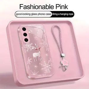 Suitable for [Galaxy S25 Ultra] high-end women's phone case🤩，a beautiful four-leaf clover lanyard is included🍀,exquisite, high-quality snowflake and reindeer pattern YM99