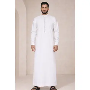 Royal Ivory Silver Embroidered Saudi Thobe - Men