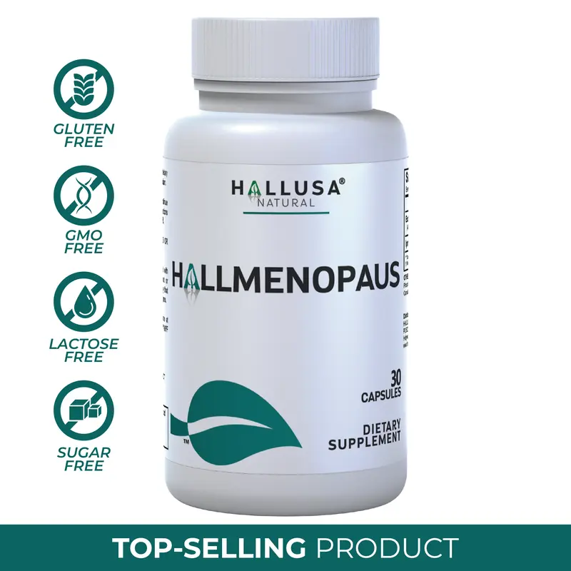 Hallmenopause 30 Cap – Menopause & Daily Energy Ipriflavona Plant-Based Hormonal Support & Essential Nutrients Dietary Supplement – Hallusa Natural
