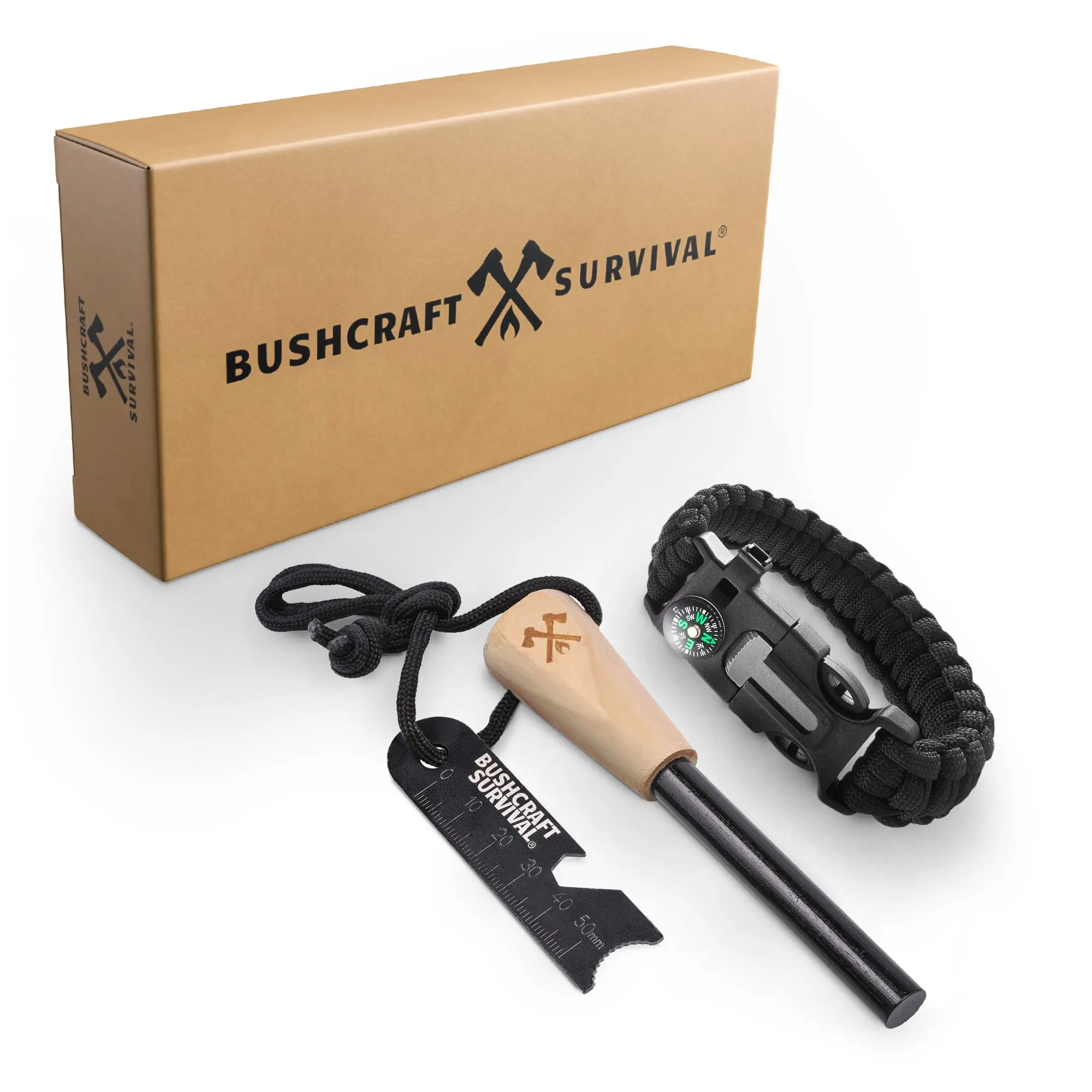 Bushcraft Survival Fire Starter & Paracord Survival Bracelet with Compass