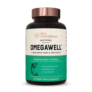 OmegaWell Omega 3 Fish Oil 2000 mg - Heart Brain & Joint Support 800 mg EPA 600 mg DHA Natural Lemon Oil 30 Day Supply