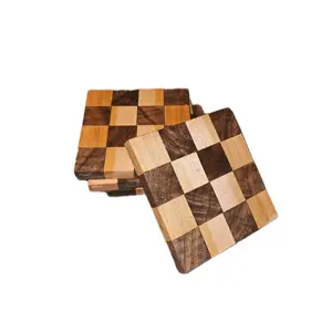 Checker Board Coasters - Wooden Drink Coasters for Tableware