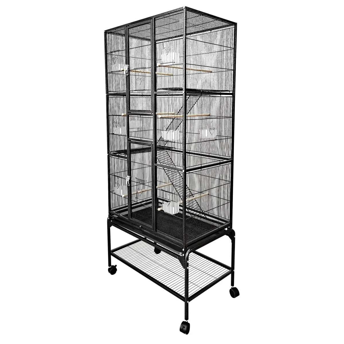 212 MAIN Multi-Level Wrought Iron Bird Cage with Ladders, CA3218 Model, 32x18 in. Large Size, Bird Cage Stand, Black, Wrought Iron Cage
