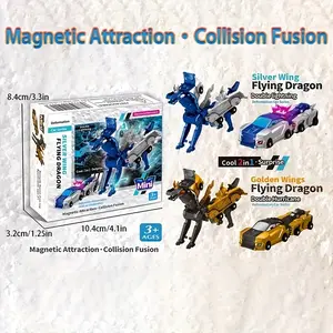 Magnetic Dinosaur Transformation Car Toy, Manual Collision Activation, No Batteries Needed, Safe Materials, Building Block Transformer, Magnetic Building Blocks, Boys' Action Model