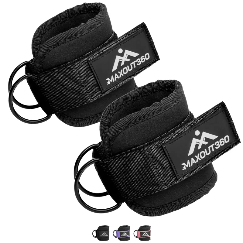 MaxOut360 Ankle Strap Pair - Unisex Cable Machine Attachment, Indoor Fitness Gear, Cloud-Soft 7.5mm Neoprene Padding to Eliminate Irritation, Heavy-Duty Stainless Steel D-Rings for Hamstrings Quads Lower Body Training