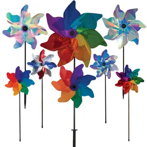 In the Breeze Pinwheel Spinner on Fiberglass Pole Colorful Wind Spinner for Yards and Gardens in Various Colors and Sizes 8" 12" 16" Diameter Iridescent Mylar Material Durable Weather Resistant
