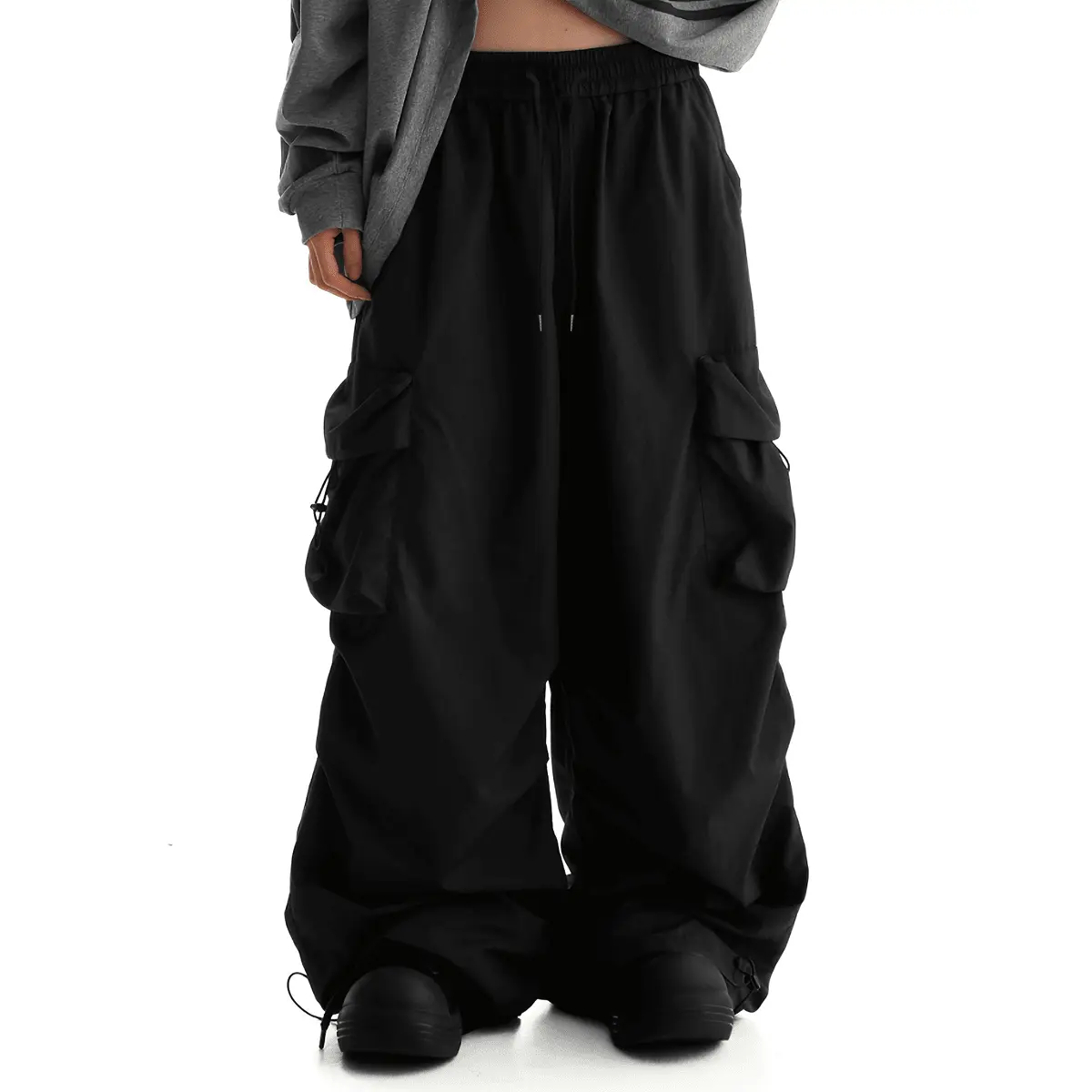 Men’s Loose Cargo Pants — Waterproof, lightweight parachute pants with an elastic waistband and loose fit; street style, casual outdoor hiking pants