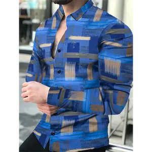 Men's Blue Plaid Long Sleeve Shirt
