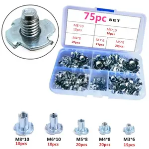 75 Piece Carbon Steel Four Claw Nuts M3 M4 M5 M6 M8, Speaker T Type Blind Insert T Nut for Wooden Furniture Hardware