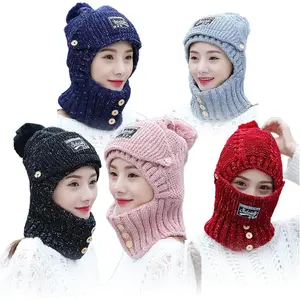 2-in-1 Windproof Knitted Hat with Ear Protectors, Mask Scarf Integrated Cap, Full Coverage Elastic Warm for Outdoor Riding