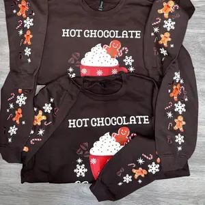 Hot Cocoa Crewneck Sweater with Festive Gingerbread and Snowflake Design for Cozy Winter Wear Sweatshirts Hoodie Pullover