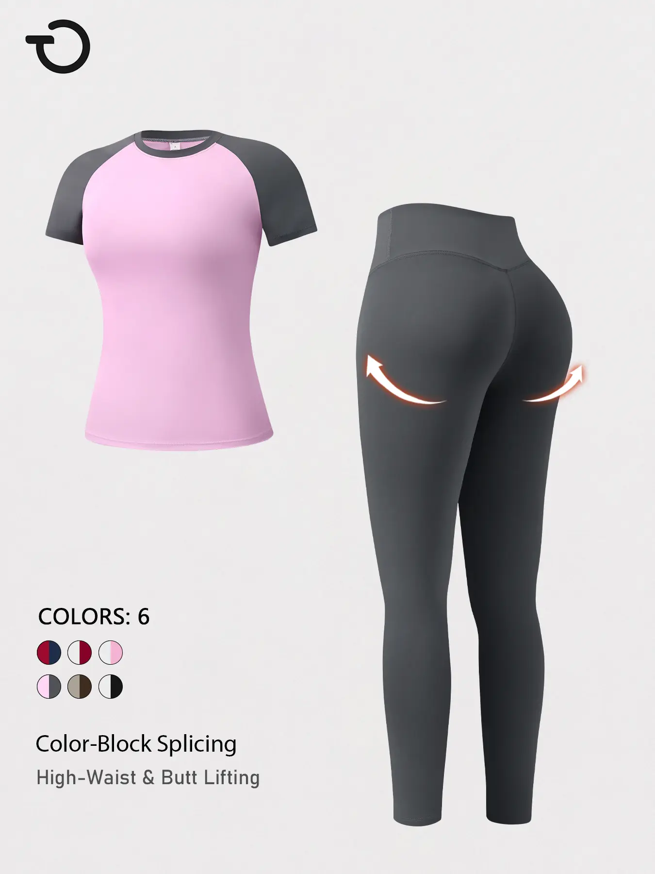 TimeOFF Women's Modern Colorblock Compression Shirt - High-Elasticity Slim-Fit Short Sleeve Athletic Tee with High Waist Helps Stay Put for Yoga, Gym Workouts - Gym Outfits, Gymtostreet Wear, Pilates Clothing