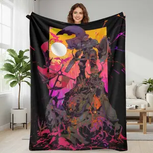 DOOM: The Dark Ages Epic Knight Battle Flannel Blanket  fantasy warrior and monster art print  ultra soft and durable  perfect for bedroom decor  gaming room  cosplay events  and themed gift giving