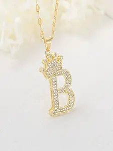 26 Letter Pendant Copper Zirconium 18k Gold Plated Hip Hop Double Layer Crown, Trendy Jewelry for Men and Women, Unique Gift Idea