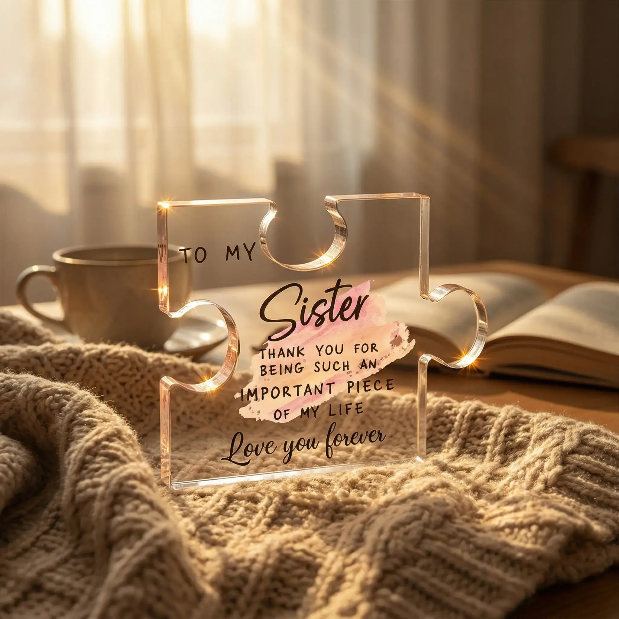 Sisters Acrylic Jigsaw Plaque 3.35×3.94in Custom Friendship Keepsake Assemblable Puzzle Photography Prop Sentimental Gift for Sisters Best Friends Birthdays Weddings Thanksgiving Christmas