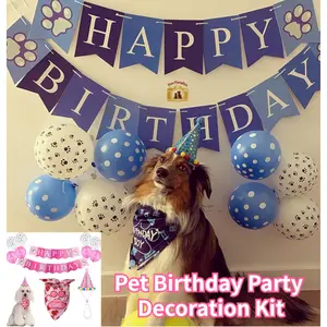 Pet Birthday Party Decoration Kit | Dog/Cat Hat, Bandana, Banner & Balloons Included | Boost Festive Birthday Vibes | Party Supplies