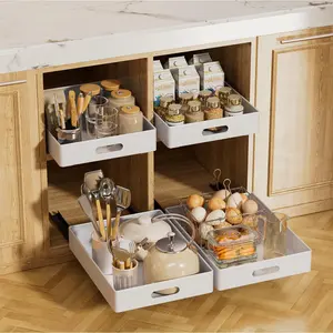 Upgrade Pull Out Cabinet Organizer Fixed With Adhesive Nano Film, Heavy Duty Slide Out Pantry Shelves, Sliding Drawer Pantry Shelf Good Using for Kitchen, Living Room (12.3 IN) (white)