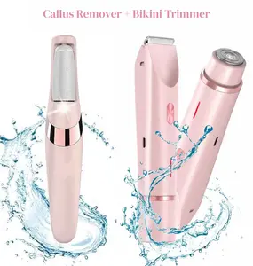 2-in-1 Ultimate Smooth Skin Bundle: Electric Foot Callus Remover & Waterproof Dual Head Bikini Trimmer | Professional Pedicure Set + Facial & Body Hair Shaver for Women