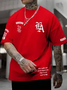 Men's College Style Casual Short Sleeve T-Shirt, LA Letter Print Design, Perfect Summer Wear for Active Men, Fashionable & Comfortable Fit